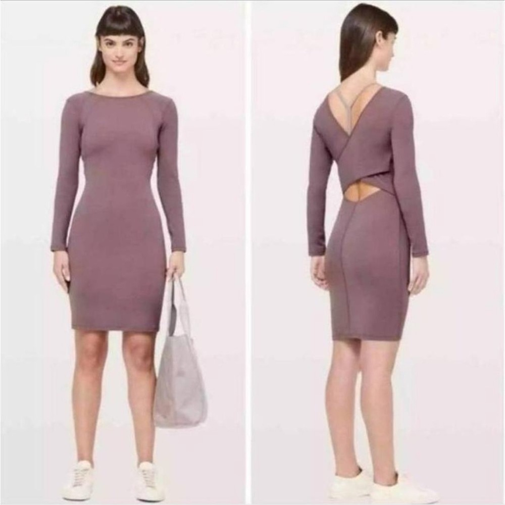 Lululemon Contour Dress Nulu In Antique Bark Mauve Open Back Size 6 NWT